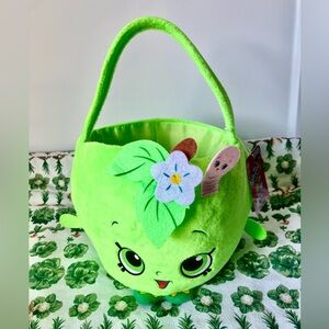 NWT Shopkins Apple Blossom Green Plush Bucket Easter Basket NEW.